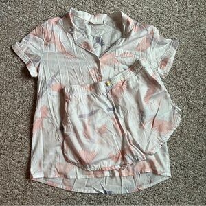 Women size large/12/42 Chalmers Elyse Pajama Set shorts button up top white pink